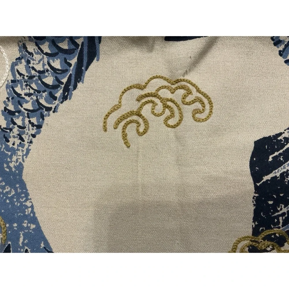 Japanese Style Red & Blue Koi Fish Embroidered Motifs Pillow Cover 26in X 15in